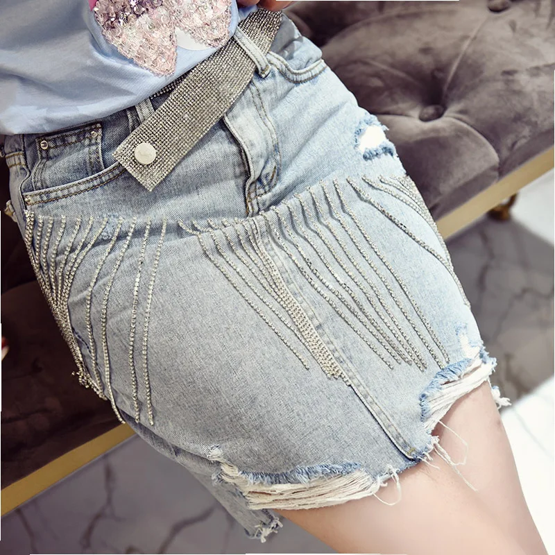 Горный хрусталь блестками Высокая талия джинсовая юбка женская летняя обувь 2019