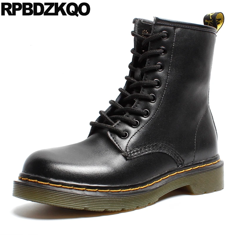 

Front Lace Up Casual Ankle Boots Autumn Black Platform Combat Short Booties Big Size Ladies Shoes 2017 Winter Round Toe Flat