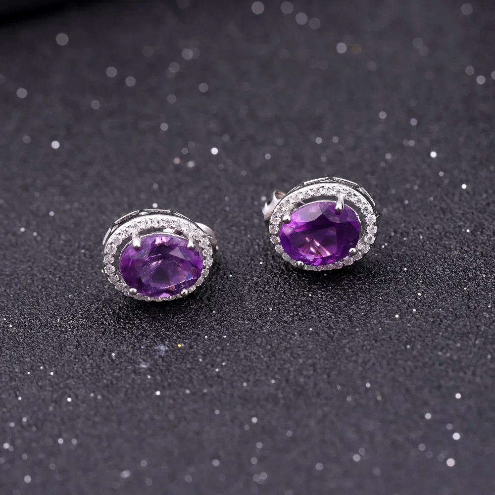 GEM'S BALLET 3.58Ct Овальный натуральный аметист, серьги с камнем по месяцу рождения, классические 925 пробы серебряные серьги-гвоздики для женщин, хорошее ювелирное изделие