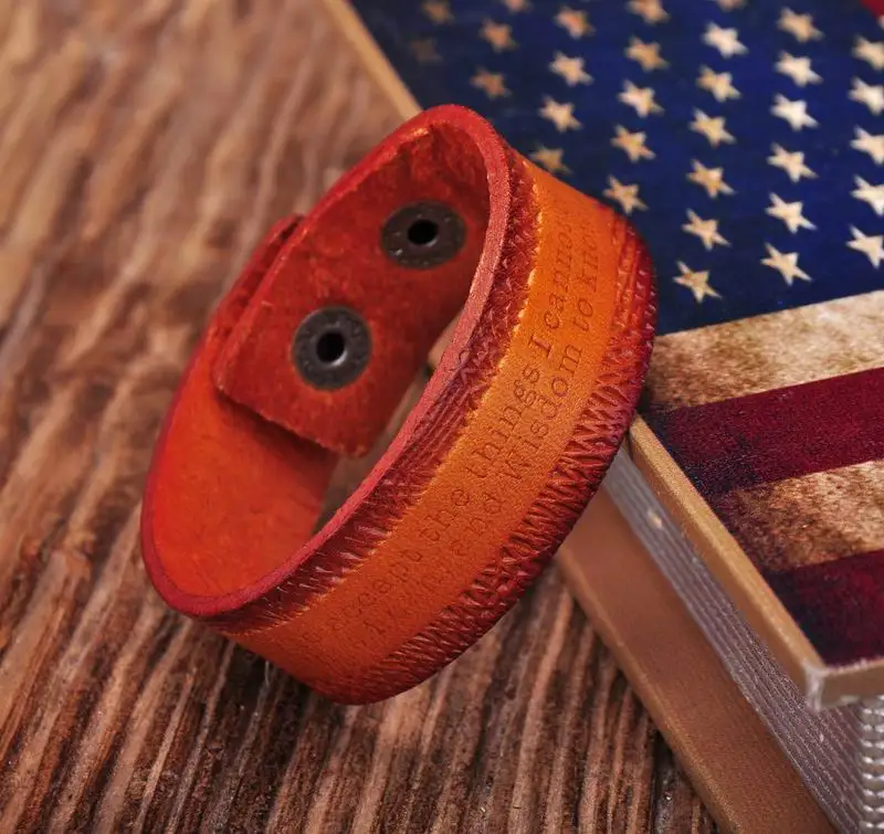 Браслет-манжета мужской из состаренной кожи G306, оранжевый