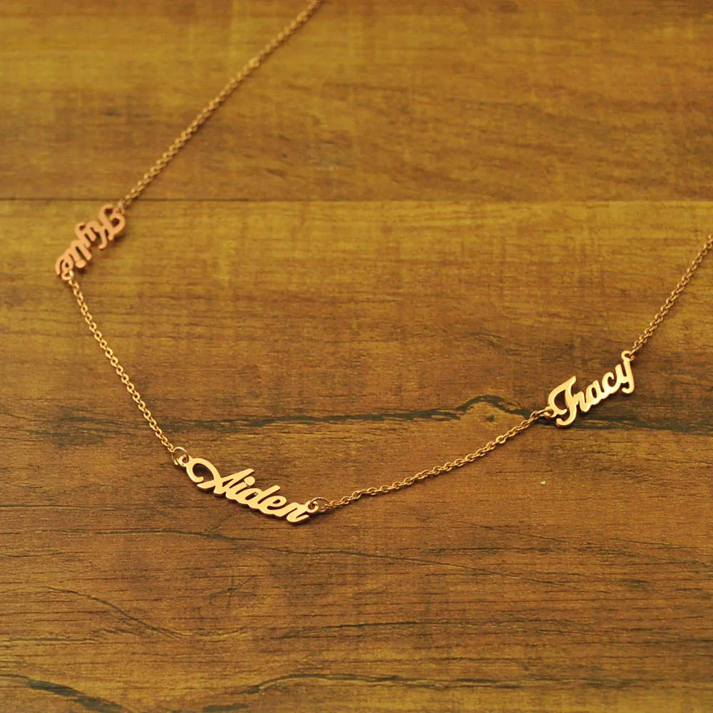 rose gold color Пользовательские Три имена Семья Цепочки и ожерелья Детские имена Цепочки и Ожерелья Цепочка с подвеской для лучших друзей подарок для мамы подарок на день матери - Окраска металла: rose gold color