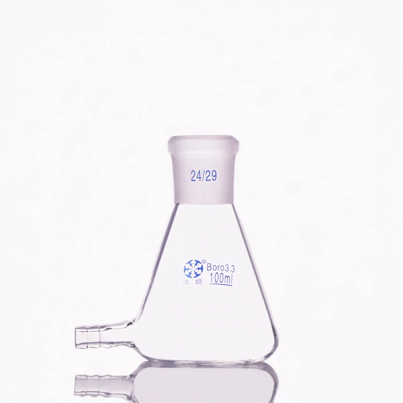 Filtering flask with Lower tube,Capacity 100ml,Joint 24/29,Triangle flask with tubules,Lower tube conical flask