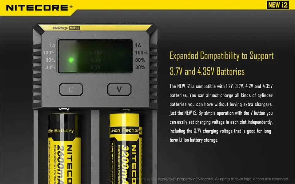 Nitecore Intelli Зарядное устройство i2 16340 CR123A 10440 AA AAA 14500 18650 26650, 22650, 17670, литий-ионный Тип/никель-металл-гидридного Универсальный Батарея Зарядное устройство
