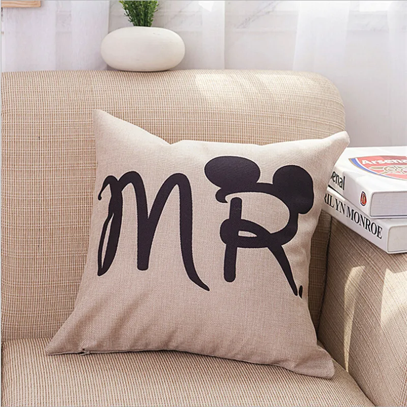 Mr &amp Mrs мышь подушка с надписью чехол хлопок лен декоративный пара влюбленных