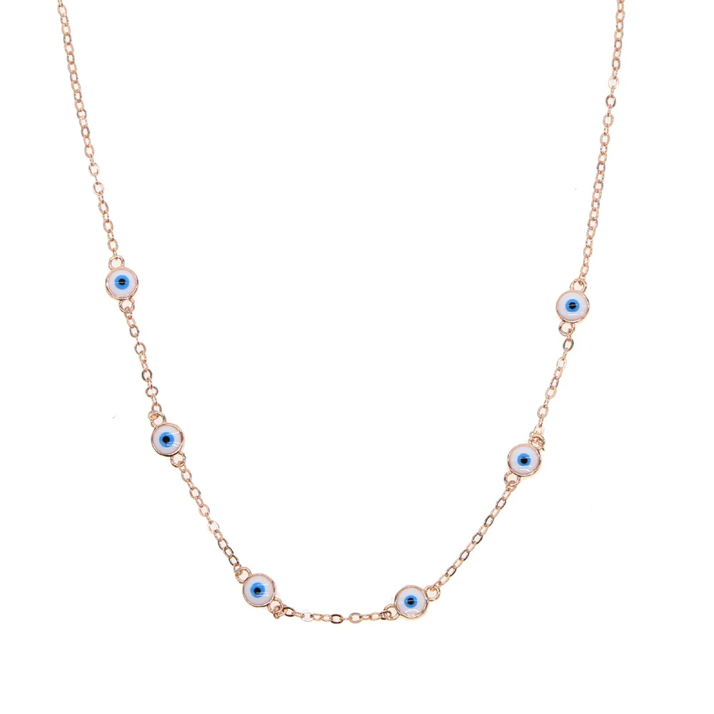 Розовое золото Цвет 6 шт. эмалированный Круглый сглаза шарм звено цепи Турецкий
