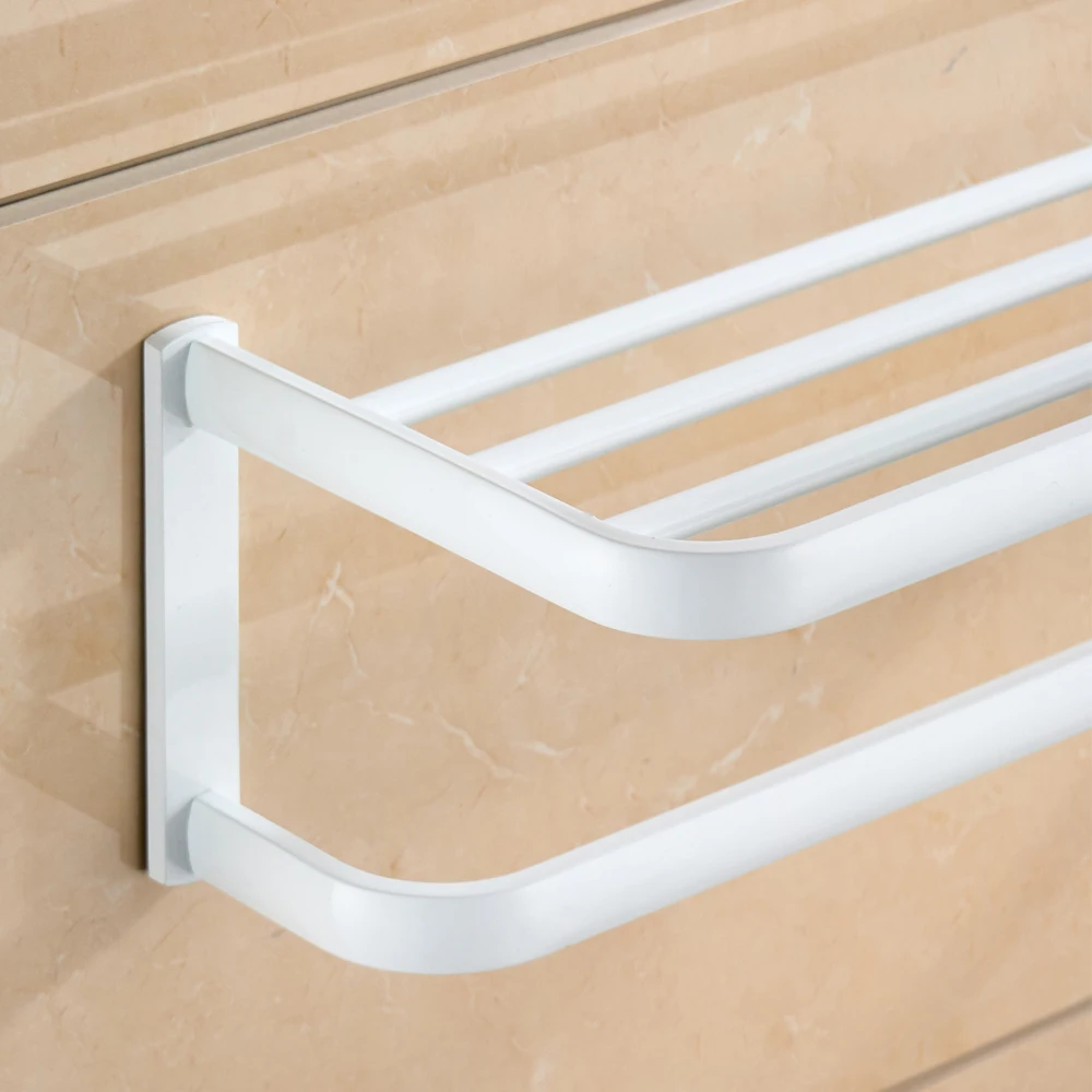 Большая латунная Полка для полотенец Leyden с одним стержнем белая круглым краем