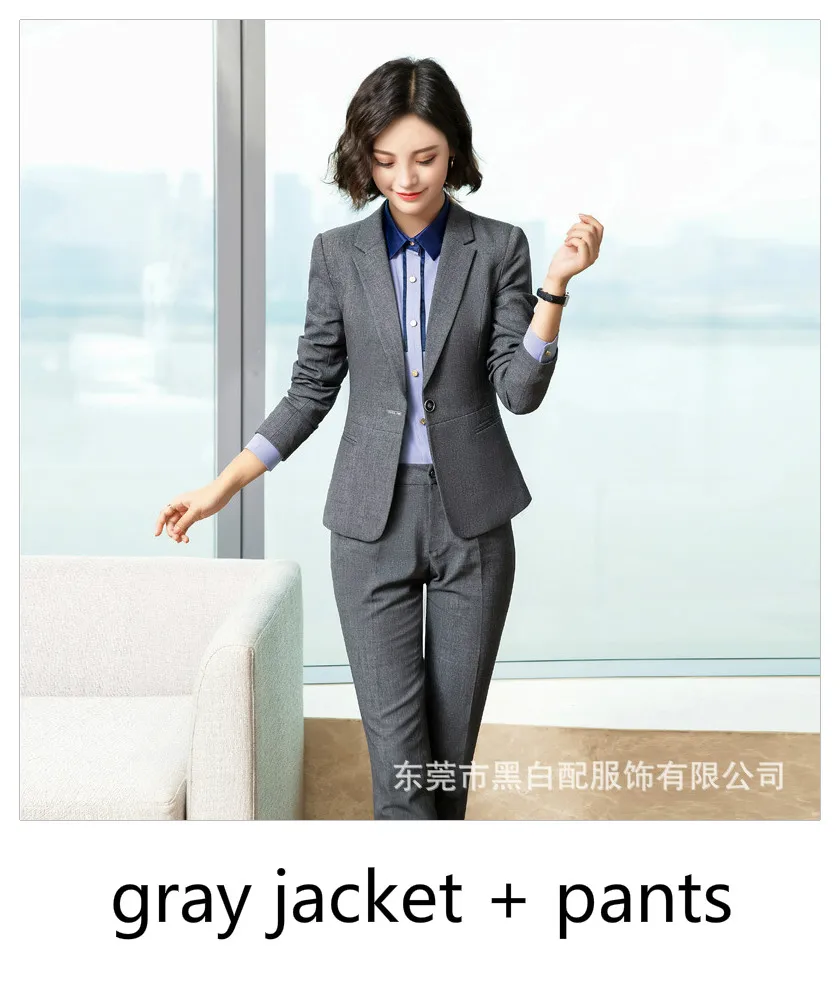 gray blazer pants Высокое качество дизайнерский Блейзер женский с длинным рукавом на пуговицах костюм куртка-блейзер внешний Темно-Синий Серый Черный офисный Женский блейзер - Цвет: gray blazer pants