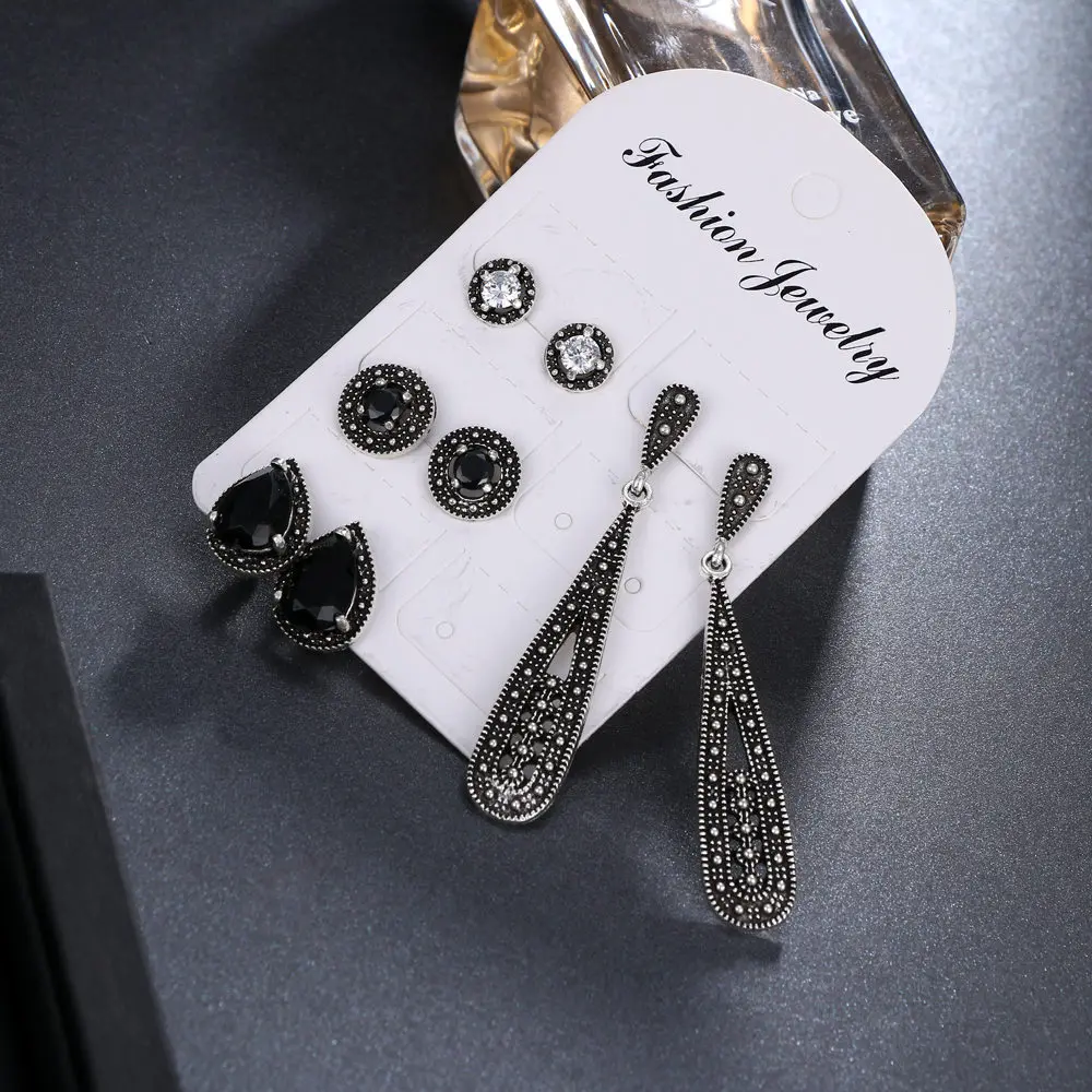 Women Bohemian Crystal Earrings Vintage Stud Set for Boucle D'oreille Jewelry Dazzling Cubic Zirconia Brincos | Украшения и