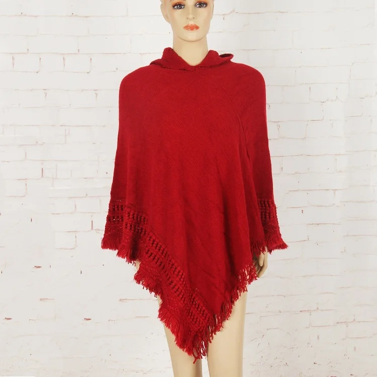 Женское пончо с капюшоном вязаная шаль рукавом летучая мышь плащ пальто накидка