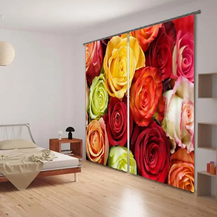 

Superior Quality Big Rose Flower 3D Printing Sunshade Window Curtain for Office Bedroom Living Room Festival Wedding Curtains