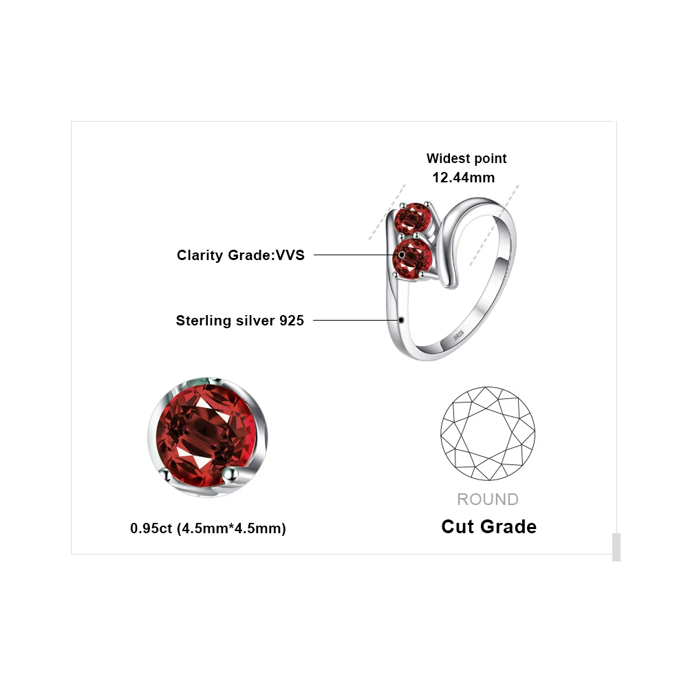 Jewelrypalace модные 0.95ct красных гранатов 2 камень Обручальные кольца Кольца For Love
