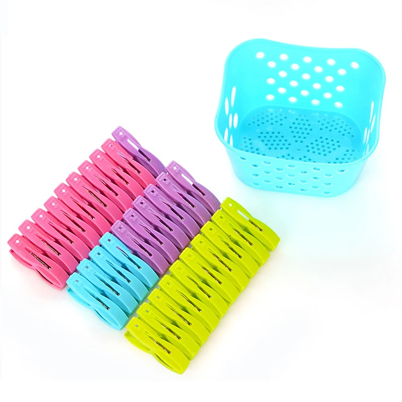 30pcs Multi-function Plastic Hanger Racks Clips And Storage Basket Clothes Clip With Underwear Socks Peg | Дом и сад