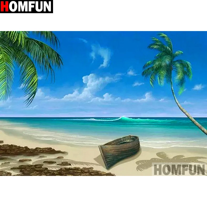 

Алмазная живопись HOMFUN, картина «сделай сам» из квадратных/круглых страз, «пляжная лодка», вышивка крестиком, стразы, декор A15569