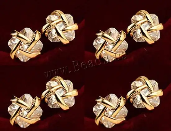 Free shipping!!!Zinc Alloy Stud Earring Exquisite 18K gold plated with cubic zirconia nickel lead &amp cadmium free 10x10mm | Украшения и