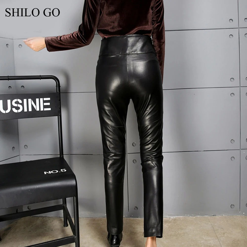 Женские кожаные брюки SHILO GO осенние модные черные брюки-карандаш из натуральной