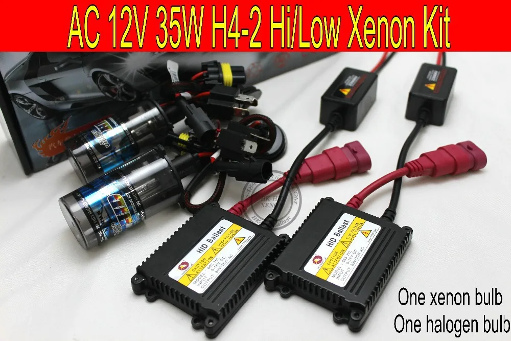Бесплатная доставка 12 В/35 Вт AC тонкий балласт H4 Hi/Low KIT 2 ксенон + галогеновая лампа