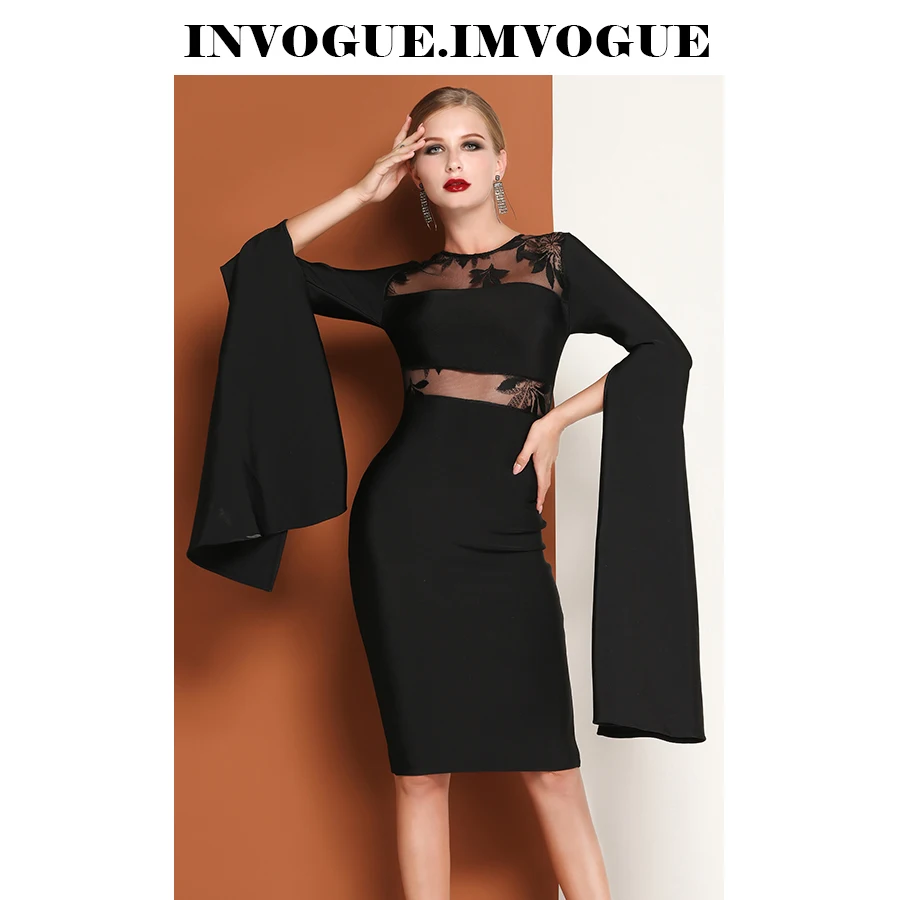 INVOGUE. Женское кружевное Платье До Колена ivogue черное облегающее платье с круглым