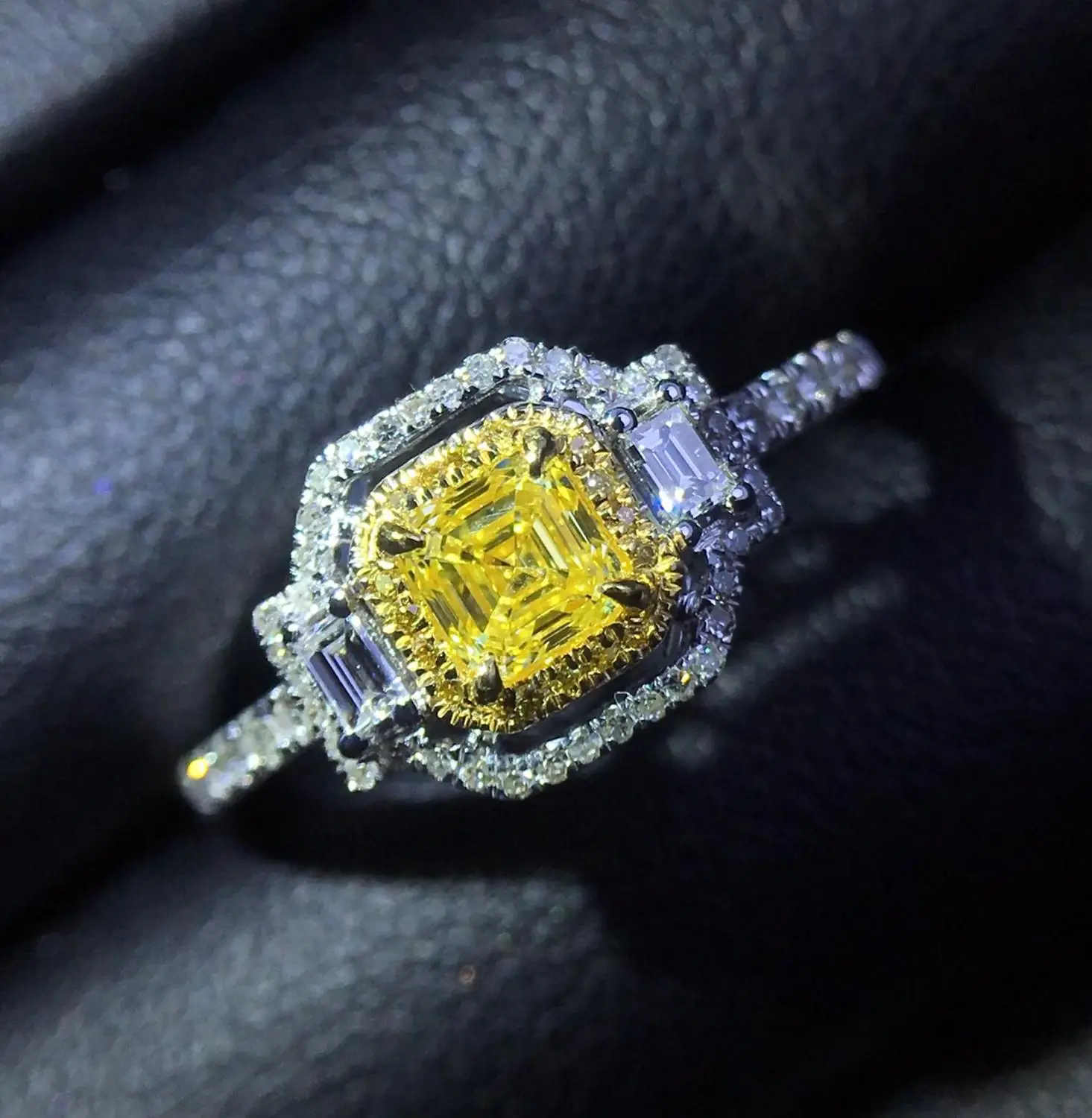 Женское кольцо из 18-каратного золота с желтыми бриллиантами 100% карата | Украшения