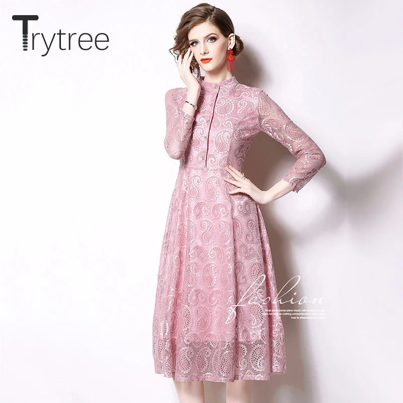 Trytree 2019 летнее женское Повседневное платье с геометрическим рисунком кружевные