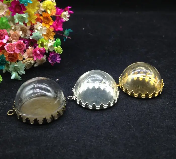 

50ets/lot25mm Half Round transparent Glass dome Vial glass bottle button shape connector pendant tray handmade jewelry findings