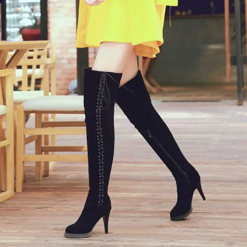 

Tuyoki Plus Size 34-45 Women Over The Knee High Boots Winter Warm Fashion Zipper High Heels Shoes Sexy Club Boots Women
