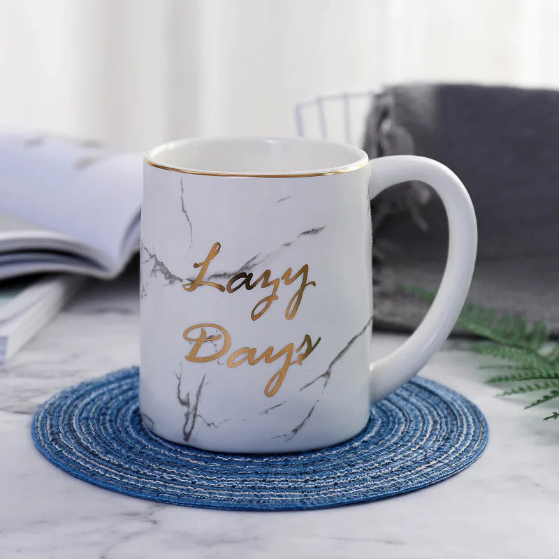 white 500ml mug 250/500 мл Мрамор зерна Керамика Кофе кружка комплект контур в золотой Бизнес офисные молоко Чай чашки стакан Творческая Европа кружки для подарка - Цвет: white 500ml mug
