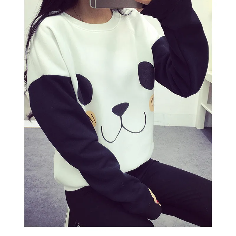 2017 женские свитшоты с капюшоном в духе колледжа Модные пандой повседневные