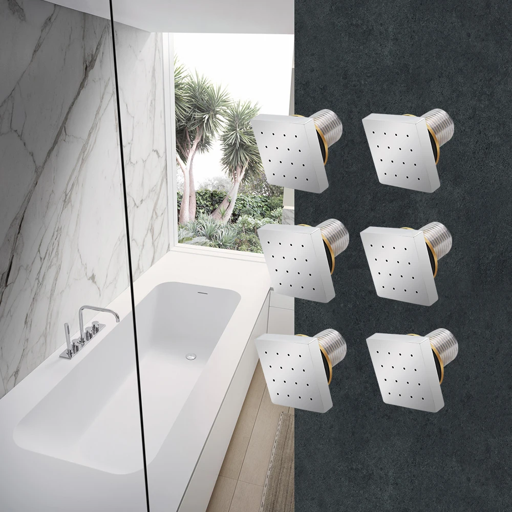 3 6 pcs square shaped brass chromed in wall shower spraying nozzle jets bath spa massage body jets for bathroom accessories free global shipping
