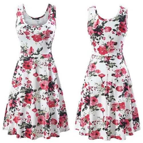 Женское летнее пляжное короткое платье Бохо с цветочным рисунком юбка для