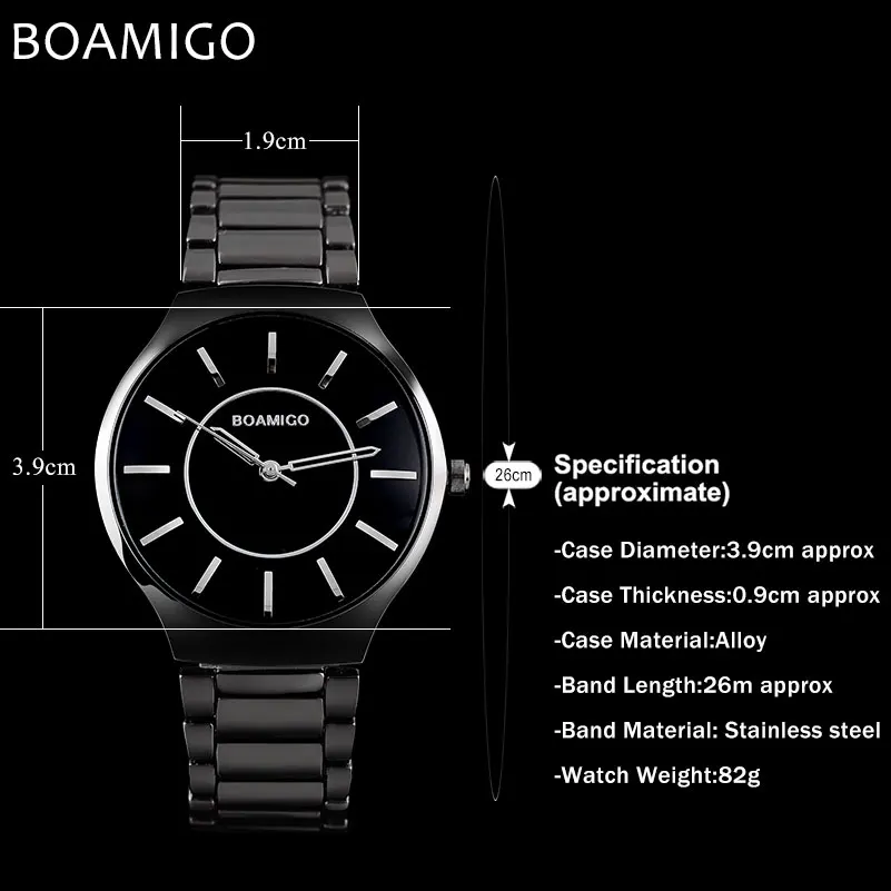 Мужские кварцевые часы Стальные деловые BOAMIGO модное Повседневное платье черный