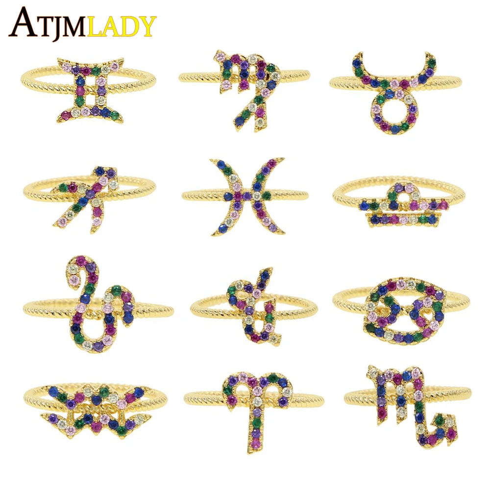 Новый дизайн 12 созвездия зодиака знаки кольца с золотым наполнителем размер 6 7 8