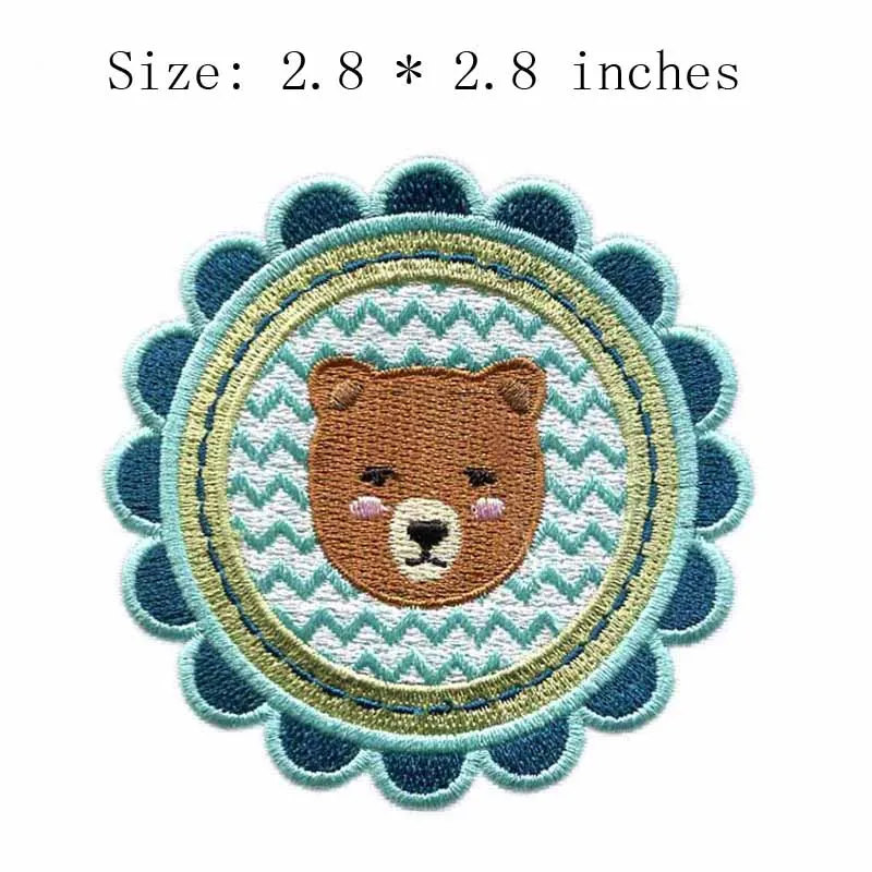 

small bear in a circle 2.8"wide embroidery for antique/playing baseball/light blue patch