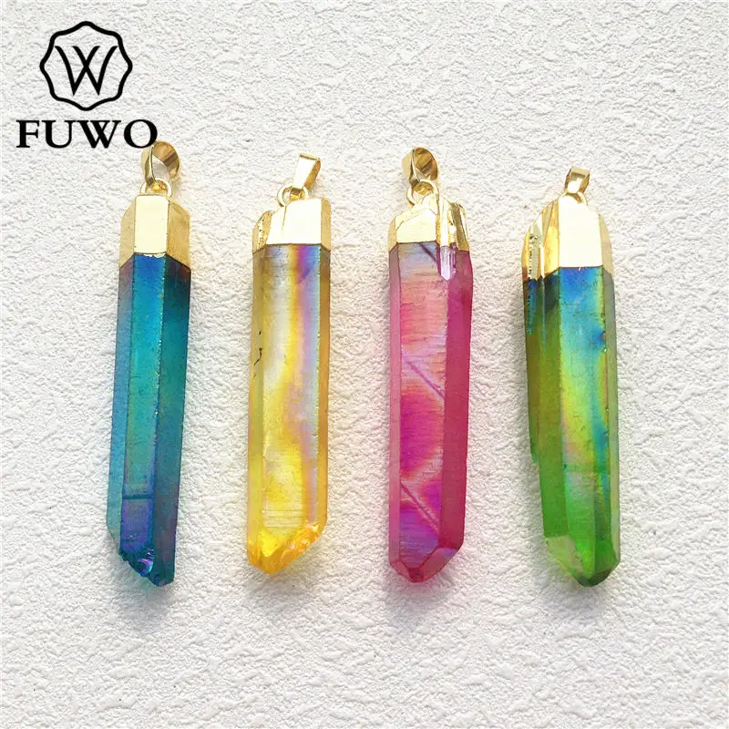 FUWO Aura Хрустальный точечный кулон многоцветный кварц с 24 каратным золотом