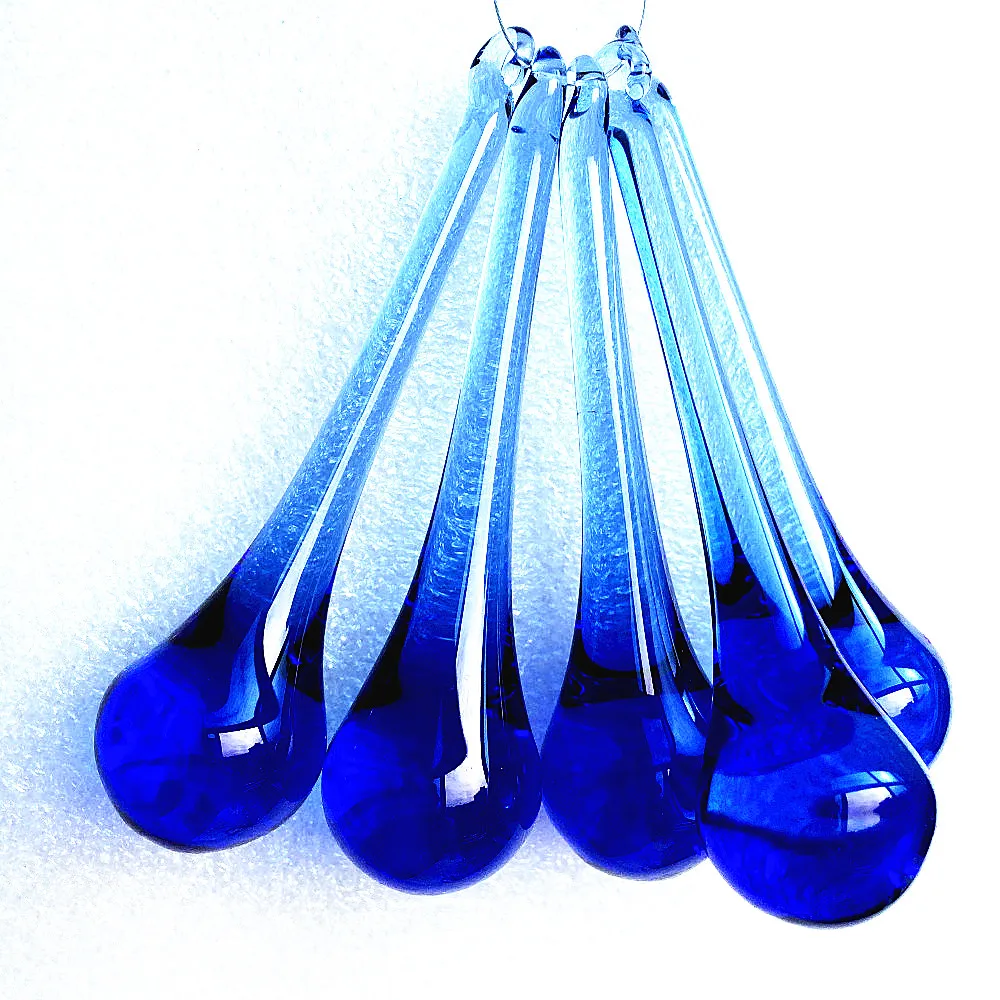 (Free Jump Rings)100pcs/lot 20x80mm Blue Crystal Chandelier Pendants/ Crystal Glass Raindrop Lamp Parts Wedding Home Decoration