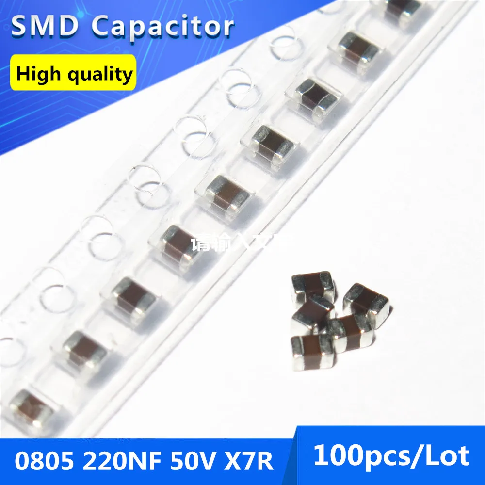 

100pcs SMD Thick Film Chip Multilayer Ceramic Capacitor 0805 220NF 50V X7R 10%