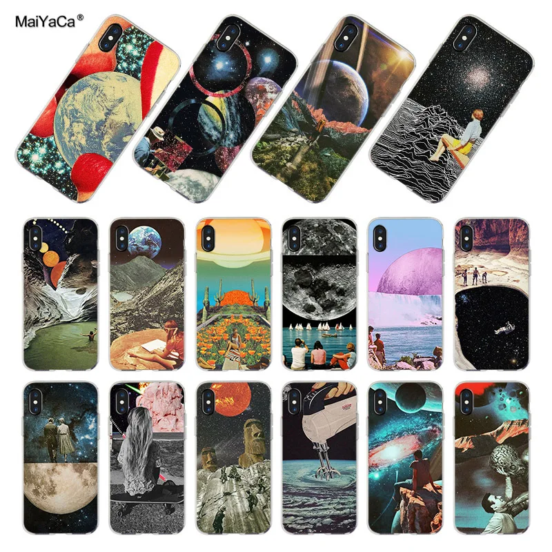 MaiYaCa Trippy Art эстетический Космос астронавт Чехлы для iPhone 7 черные чехлы для iPhone 8 7 6S Plus X 5s SE XR XS MAX Fundas Capa