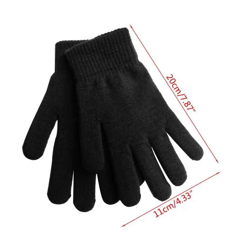 Женские и мужские зимние ребристые вязаные перчатки с полными пальцами базовые