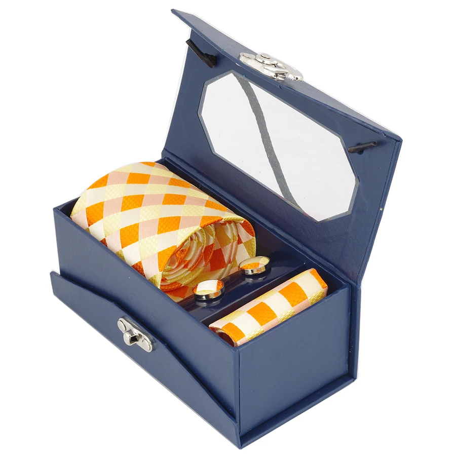 Мужской комплект из галстука носового платка запонок и подарочной коробки|tie