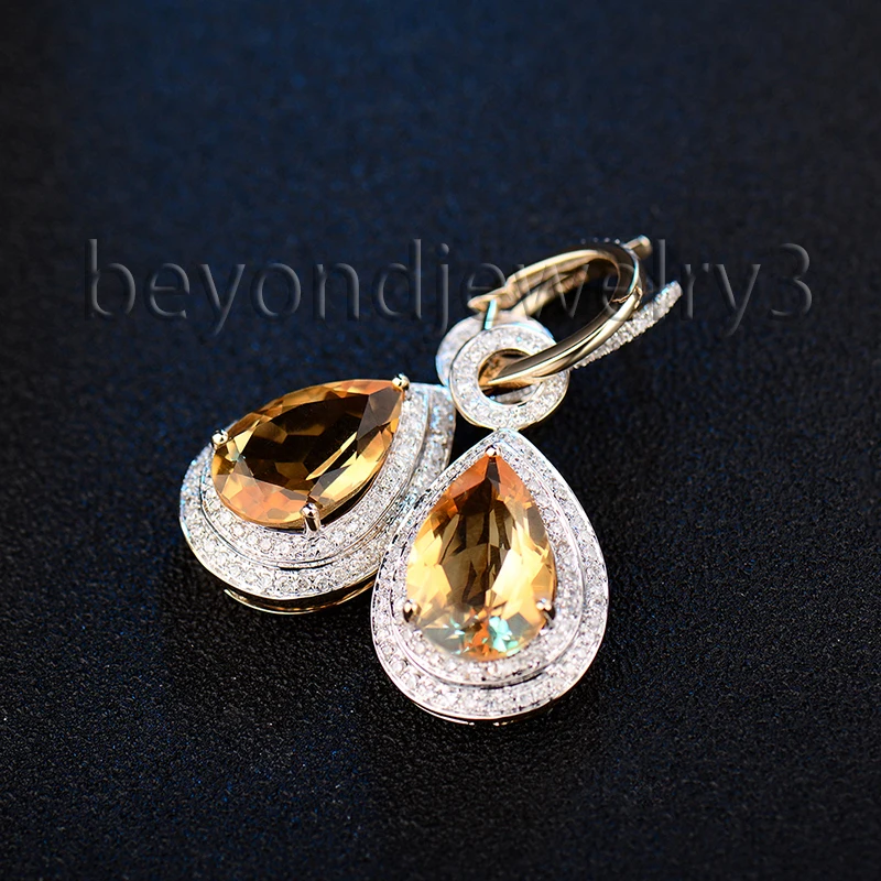 Изящные женские серьги из натурального цитрина груша 10x14 мм 14kt желтое золото