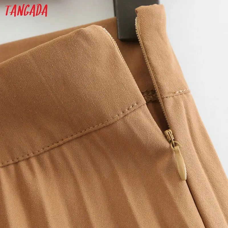Tangada Женские однотонные плиссированные юбки винтажные faldas высокая Талия молния Женский карман Новое поступление женские юбки до середины икры SL394