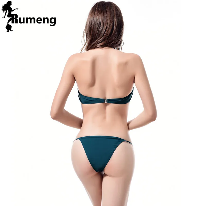 RUMENG 2018 Новый однотонный купальник бандажный Бразильский бикини сексуальные