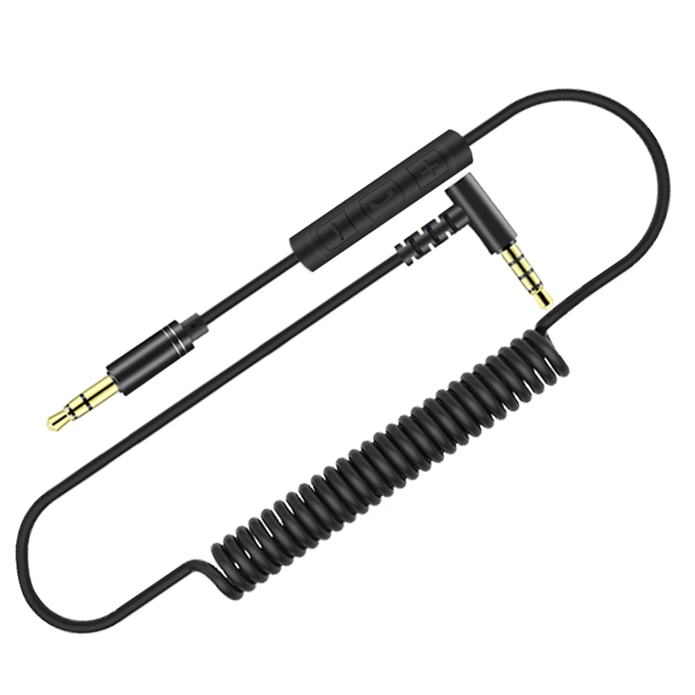 

3.5mm Male to Male Car AUX Audio Cable Right Angle Cord with Mic Volume Control
