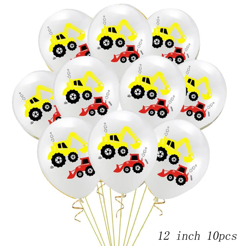 White 10pcs 12 дюймов инженерный автомобиль латексный воздушный шар набор экскаватор День Рождения украшения поставки конфетти блесток воздушный шар - Color: White 10pcs