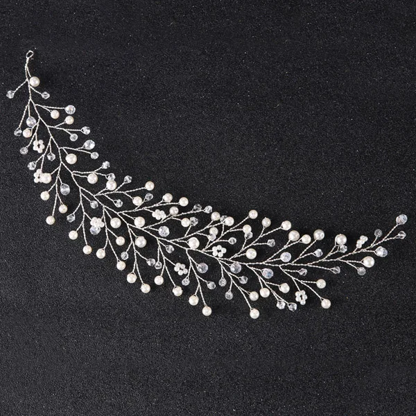 Silver Color TUANMING аксессуары для волос, модная кристальная повязка на голову, тиара для невесты, ручная работа, золото, серебро, искусственный жемчуг, свадебные головные уборы для невесты - Окраска металла: Silver Color