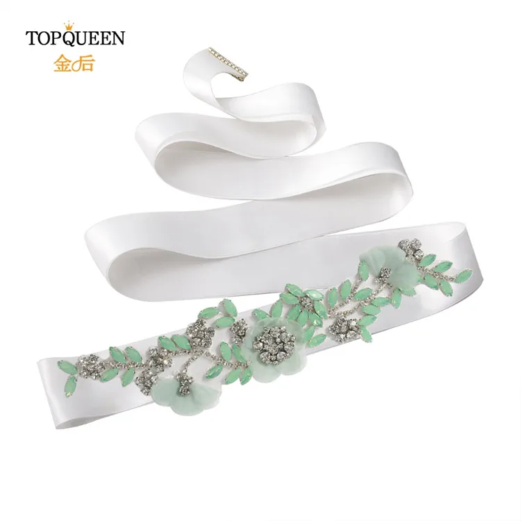 White TOPQUEEN S419-G, свадебные аксессуары, ремень для свадебного платья, вечерние пояса с цветами, стразы, пояс с бриллиантами для вечернего платья - Цвет: White