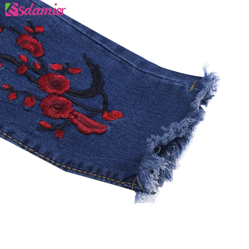 S XXXL женские джинсы большого размера модный Сливовый цветок вышитый рваные брюки