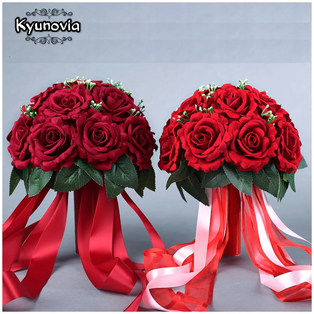 Kyunovia 15 шт. красные настоящие на ощупь розы свадебные букеты Свадебные украшения