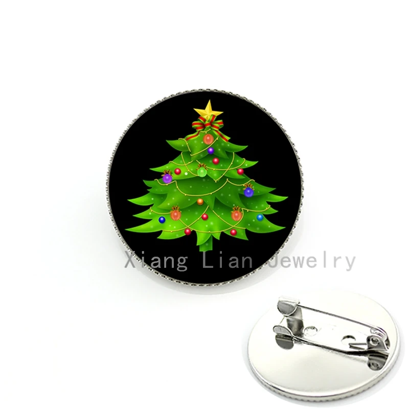 

Classic green Christmas Tree brooch pins men women Xmas party jewelry 25mm glass cabochon tree art brooches cute kids gift CM55