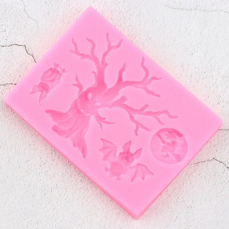 3D Halloween Silicone Molds Tree Bat Owl Fondant Mold DIY Party Cake Decorating Tools Candy Clay Chocolate Gumpaste Moulds | Дом и сад