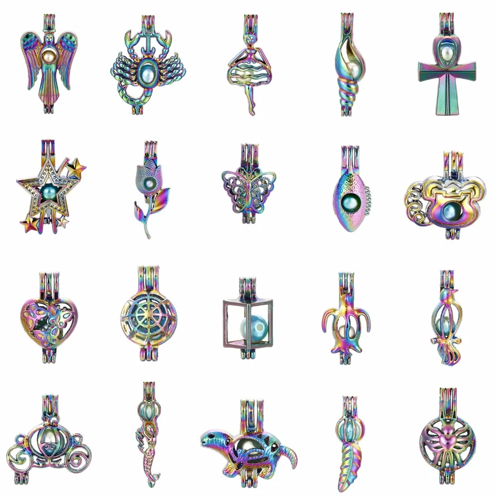 1 шт. Радужный Цвет Бабочка звезды жемчужные бусины клетка медальон кулон эфирное